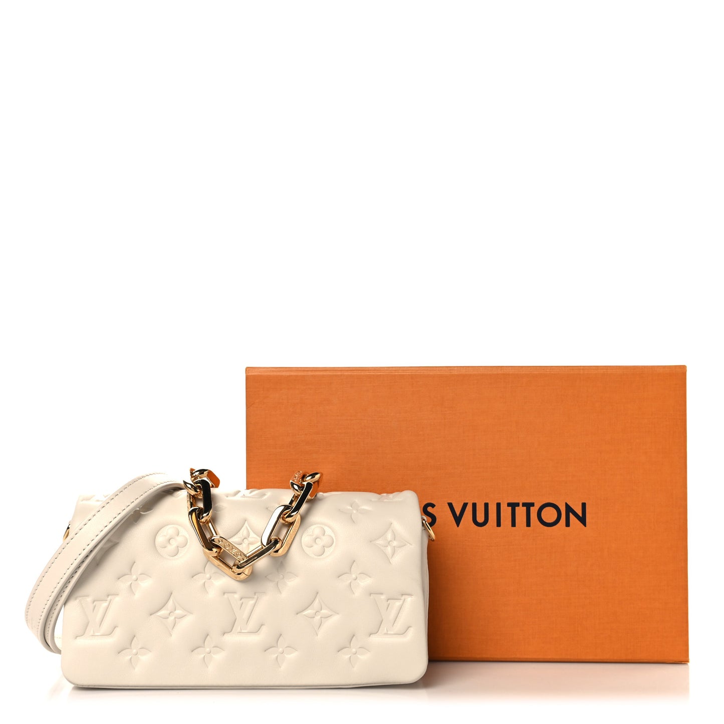 Lambskin Embossed Monogram Pochette Coussin Crossbody Creme