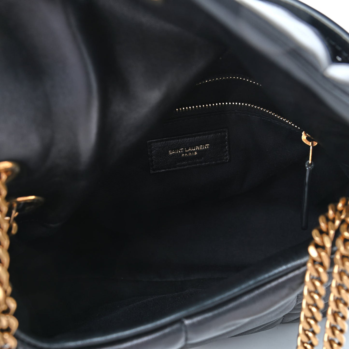 Lambskin Quilted Small Loulou Puffer Monogram Chain Satchel Black