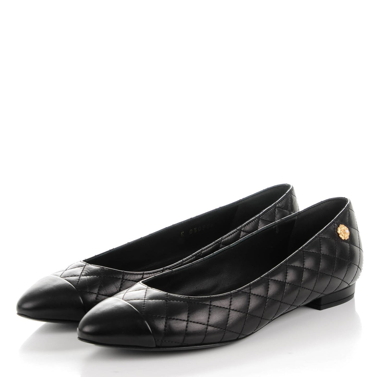 Calfskin Quilted Cap Toe Ballerina Flats 39 Black