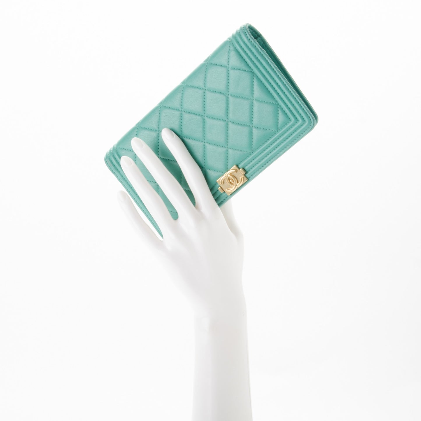 Lambskin Quilted Boy Yen Wallet Light Green