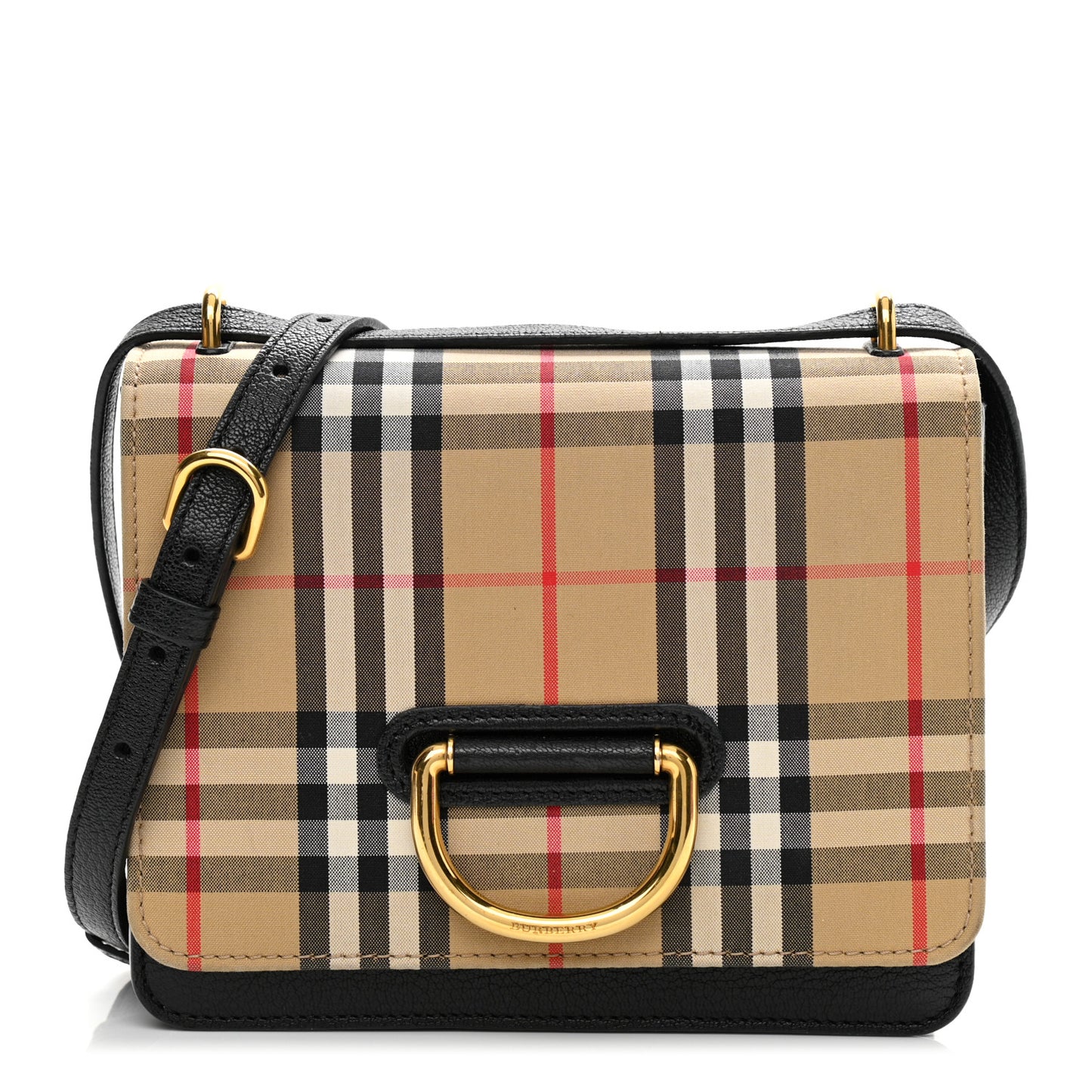 Goatskin Cotton Canvas Vintage Check Small D-Ring Bag Black Antique Yellow