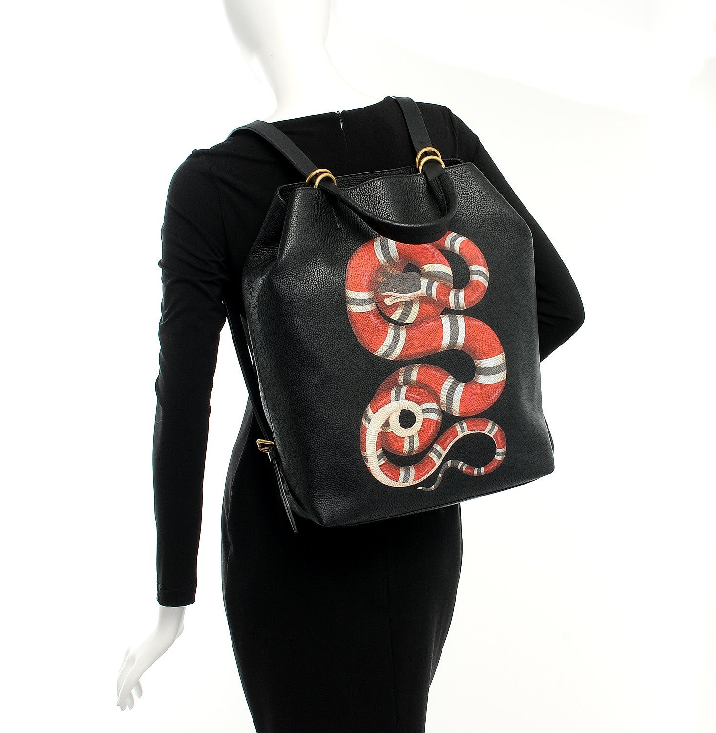 Gucci Calfskin Kingsnake Print Drawstring Backpack Black 2 of 9