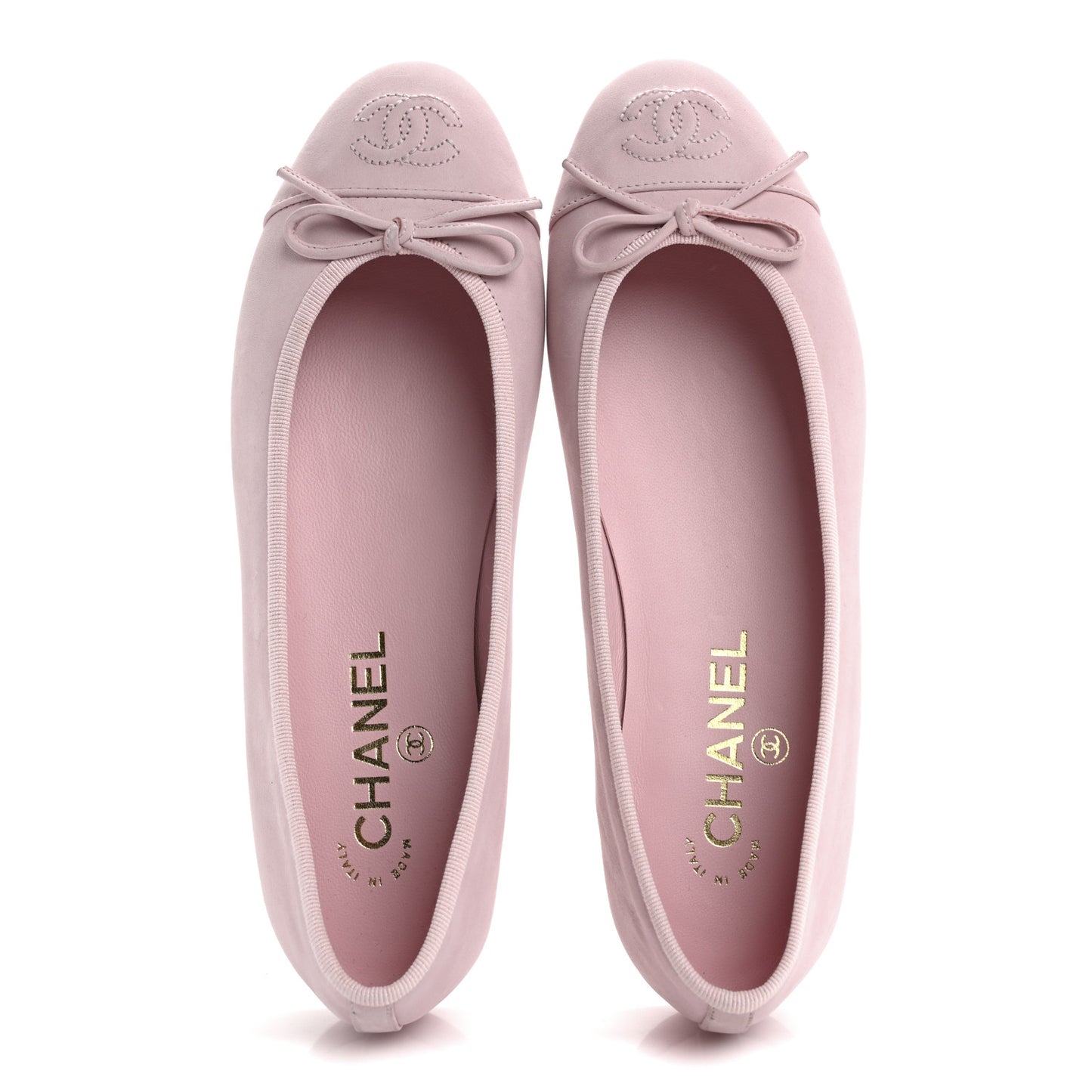 Suede Calfskin Cap Toe CC Ballerina Flats 37.5 Light Pink