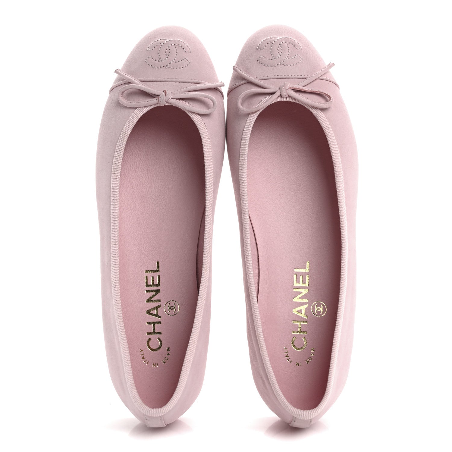 Chanel Suede Calfskin Cap Toe CC Ballerina Flats 37.5 Light Pink 2 of 10