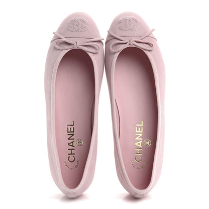 Chanel Suede Calfskin Cap Toe CC Ballerina Flats 37.5 Light Pink 2 of 10