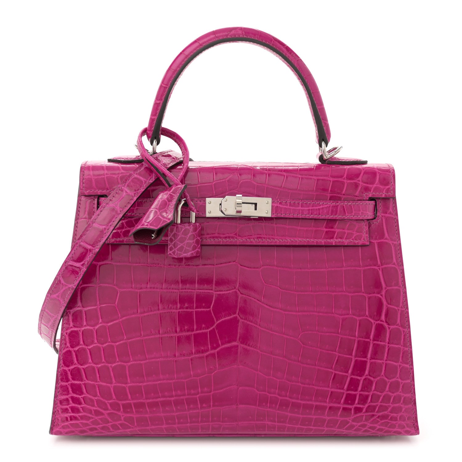 Hermes Shiny Niloticus Crocodile Kelly Sellier 25 Rose Pourpre 1 of 11