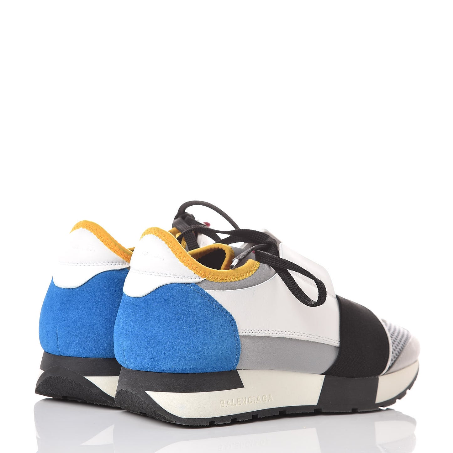 Mesh Calfskin Neoprene Suede Womens Race Runner Sneakers 36 Gris Blue White