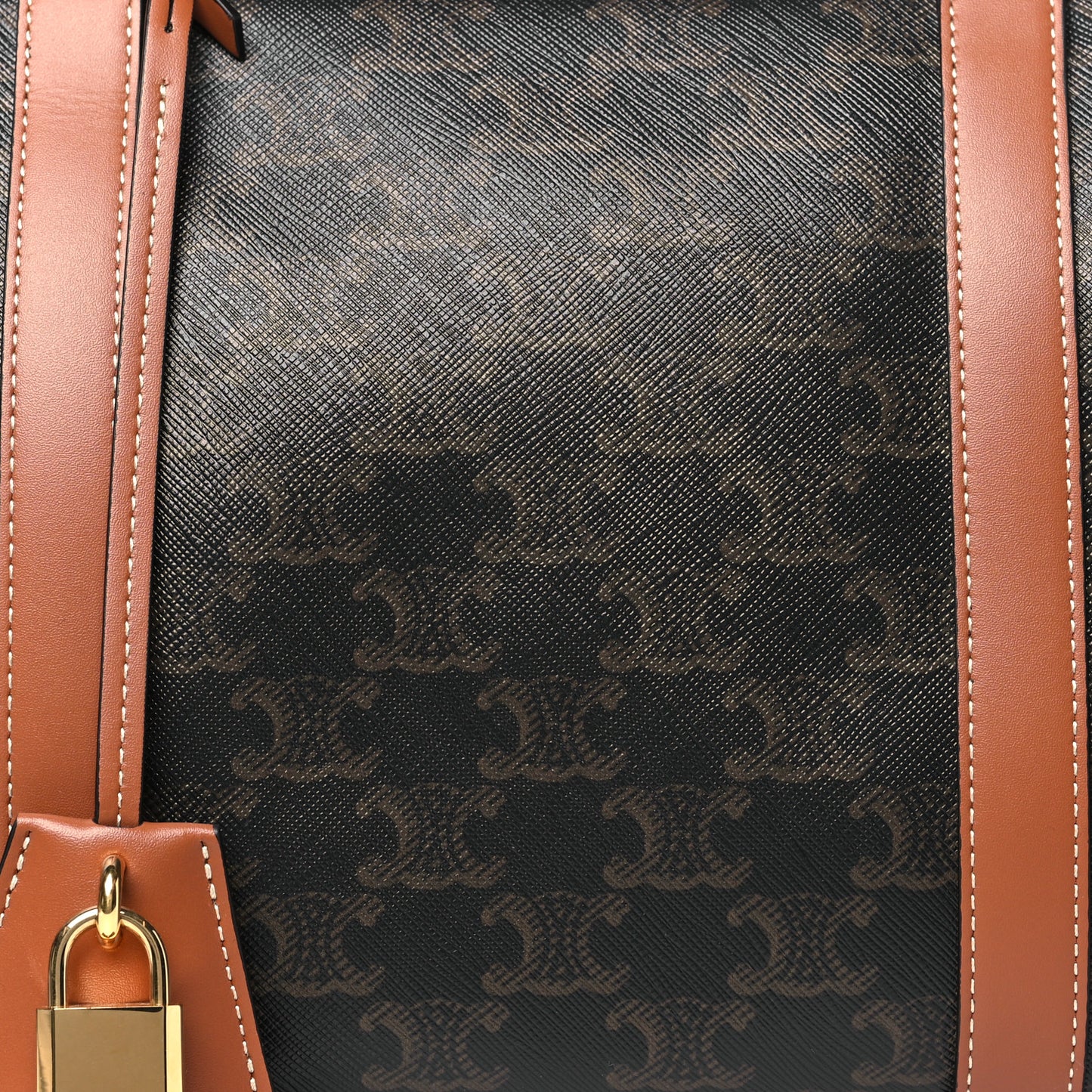Triomphe Canvas Calfskin Boston Bag Tan