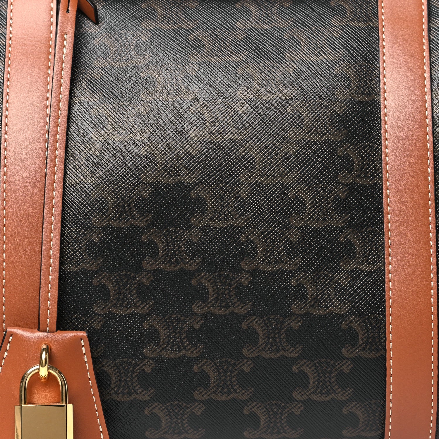 Celine Triomphe Canvas Calfskin Boston Bag Tan 8 of 10