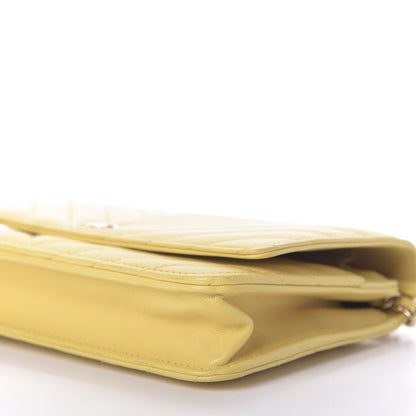 Chanel Lambskin Chevron Quilted Wallet On Chain WOC Yellow 7 of 10