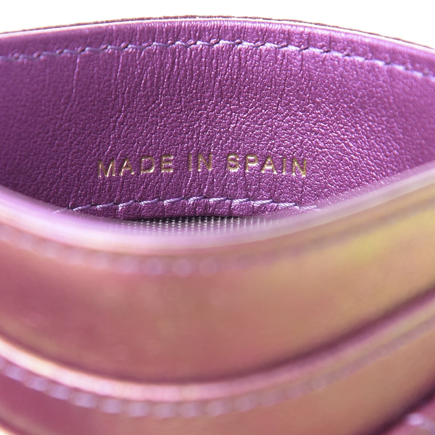 Iridescent Lambskin Quilted Card Holder Purple