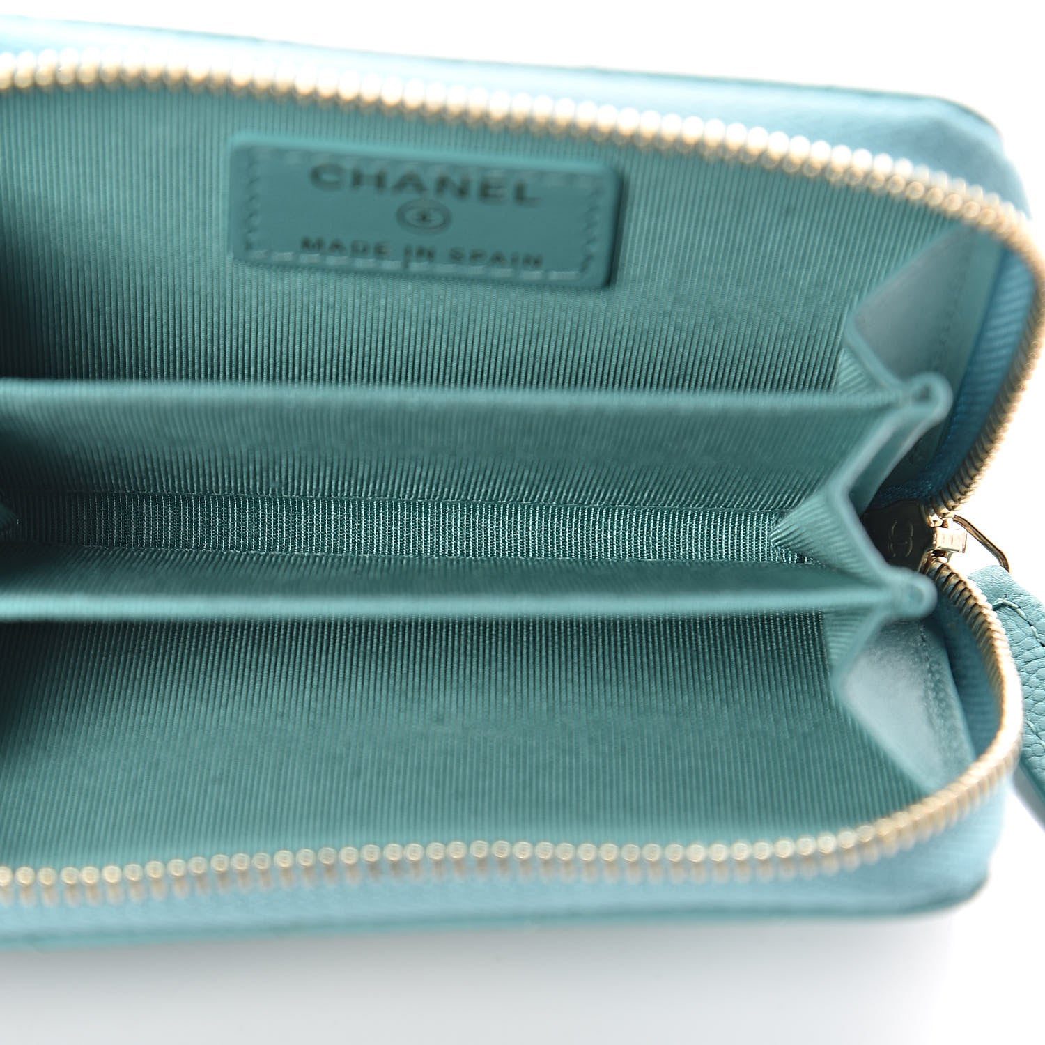 Chanel Caviar Flat Chevron Quilted Zip Coin Purse Green 5 of 8