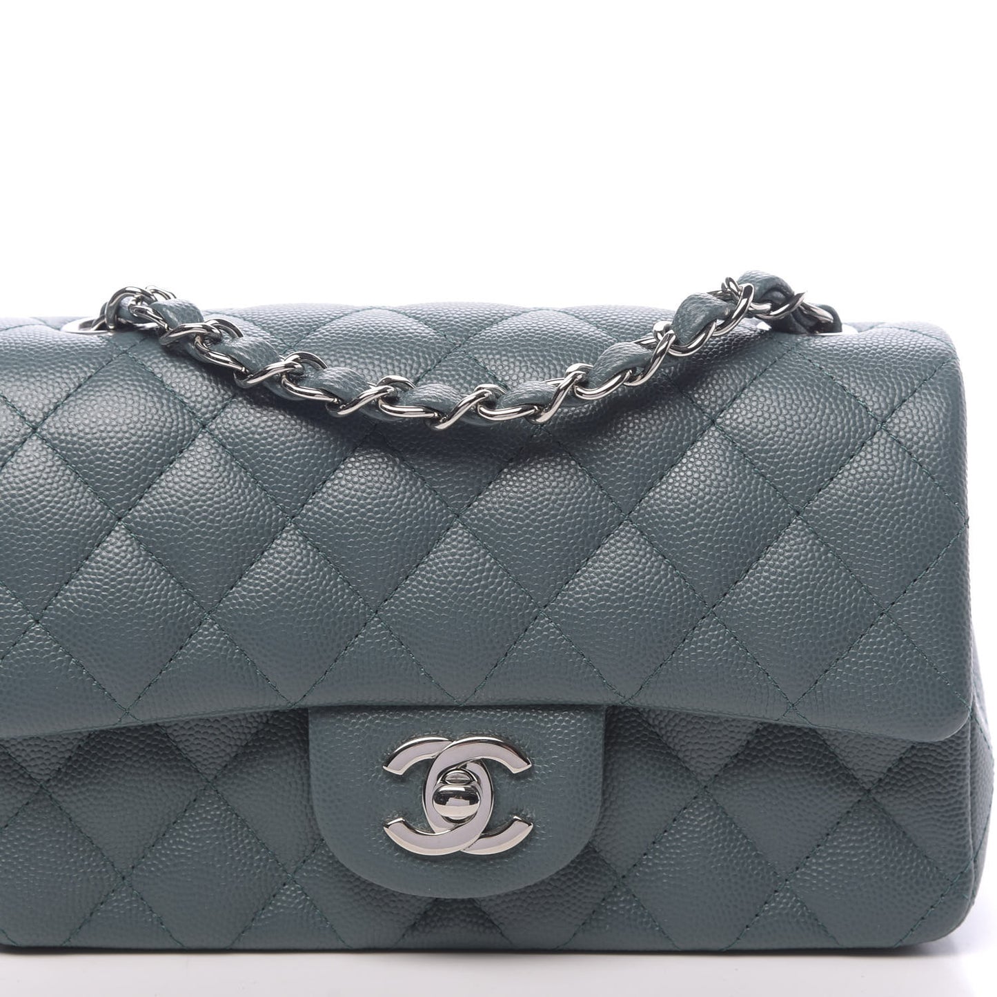 Caviar Quilted Mini Rectangular Flap Dark Green