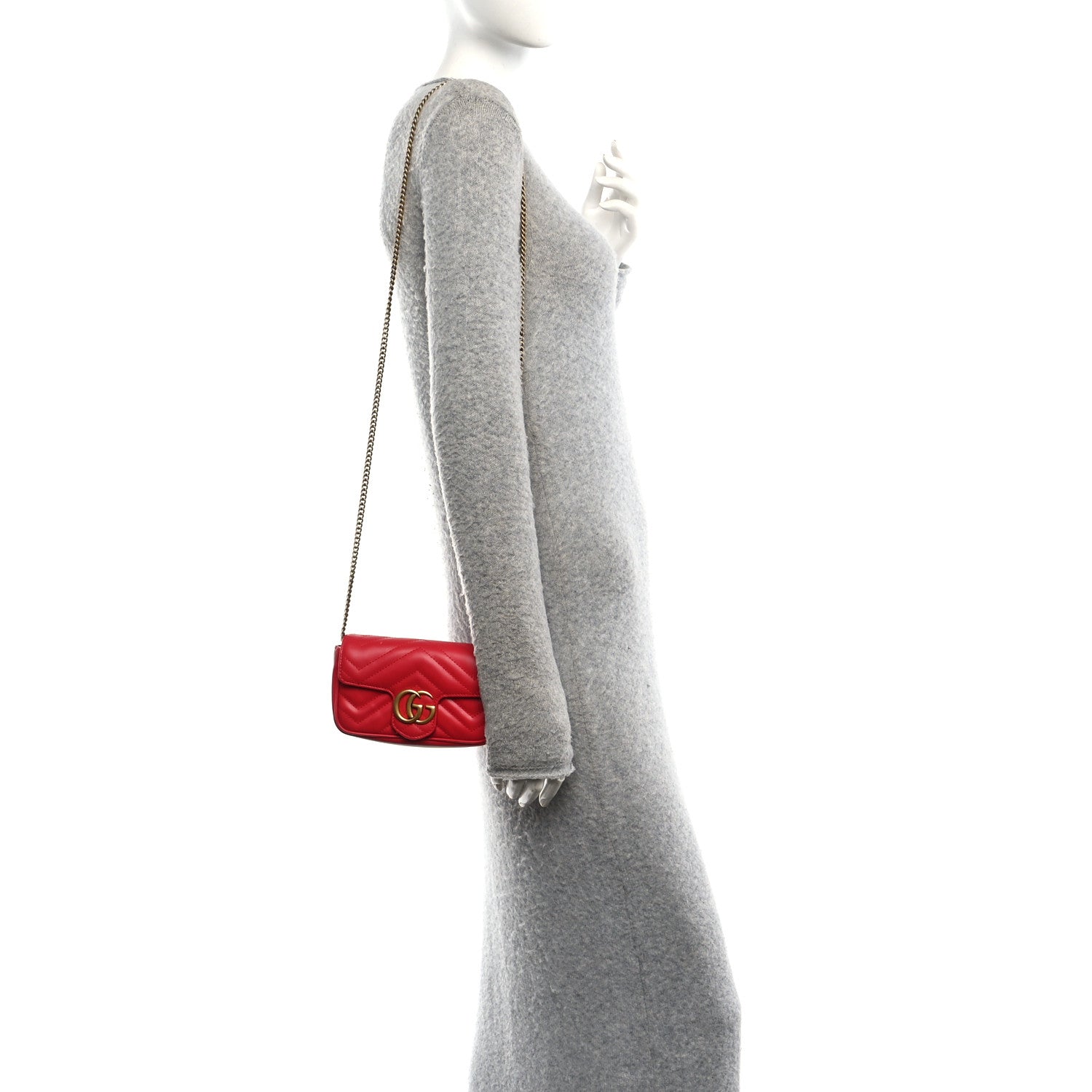 Gucci Calfskin Matelasse Super Mini GG Marmont Shoulder Bag Hibiscus Red 2 of 12