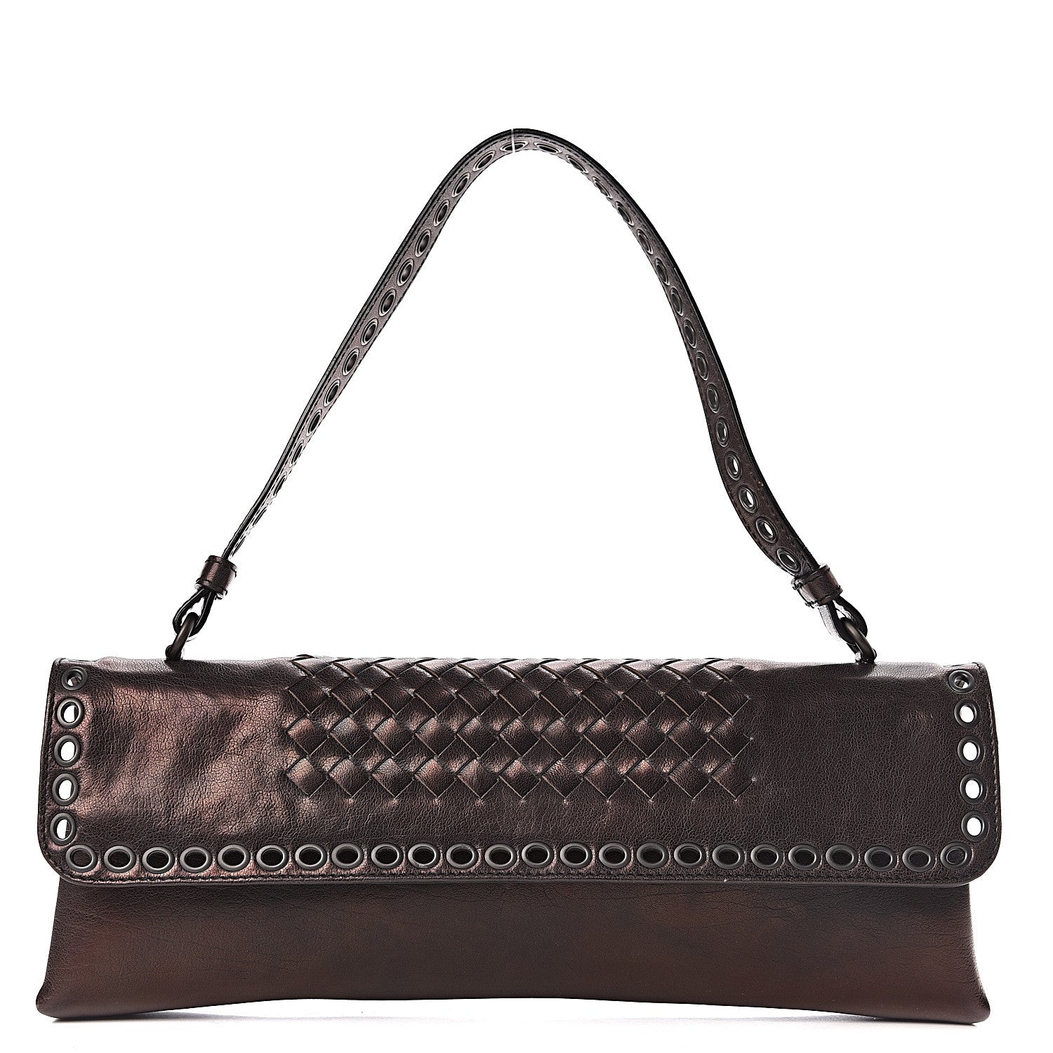 Bottega Veneta Metallic Nappa Intrecciato Eyelets Flap Shoulder Bag Matita 1 of 17