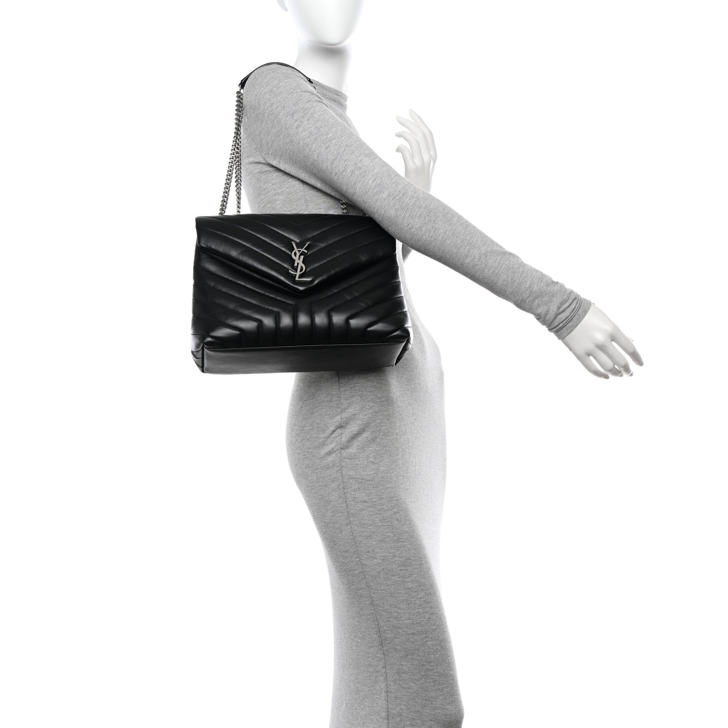 Calfskin Y Quilted Monogram Medium Loulou Chain Satchel Black