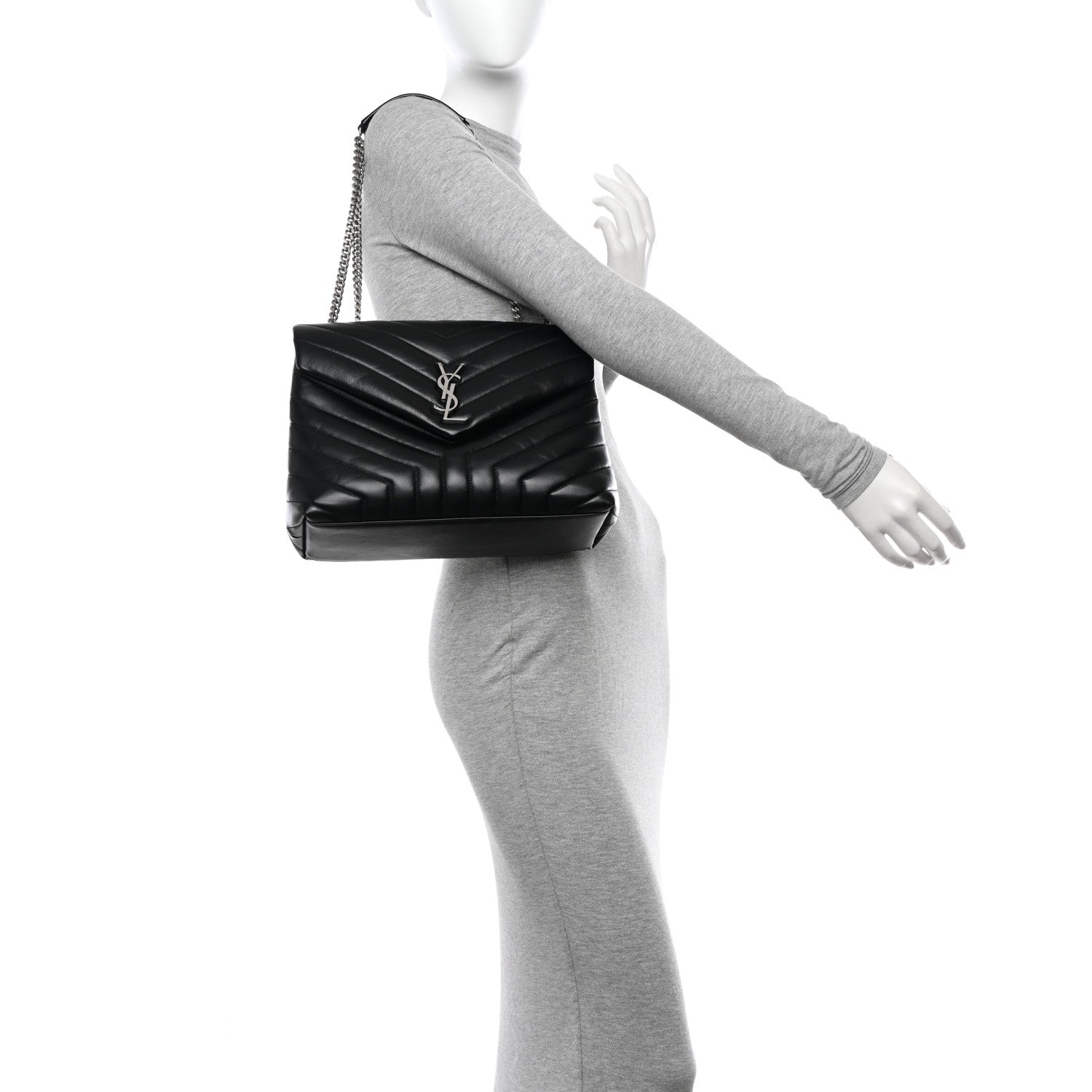 Saint Laurent Calfskin Y Quilted Monogram Medium Loulou Chain Satchel Black 2 of 9