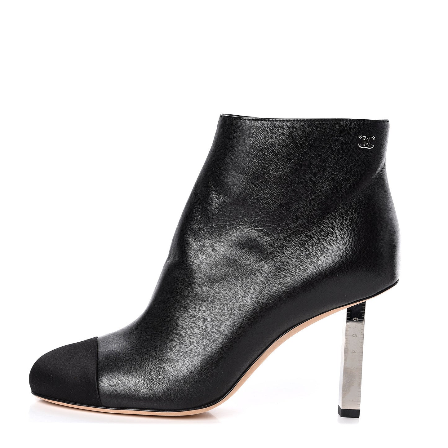 Lambskin Satin Cap Toe Ankle Boots 37 Black