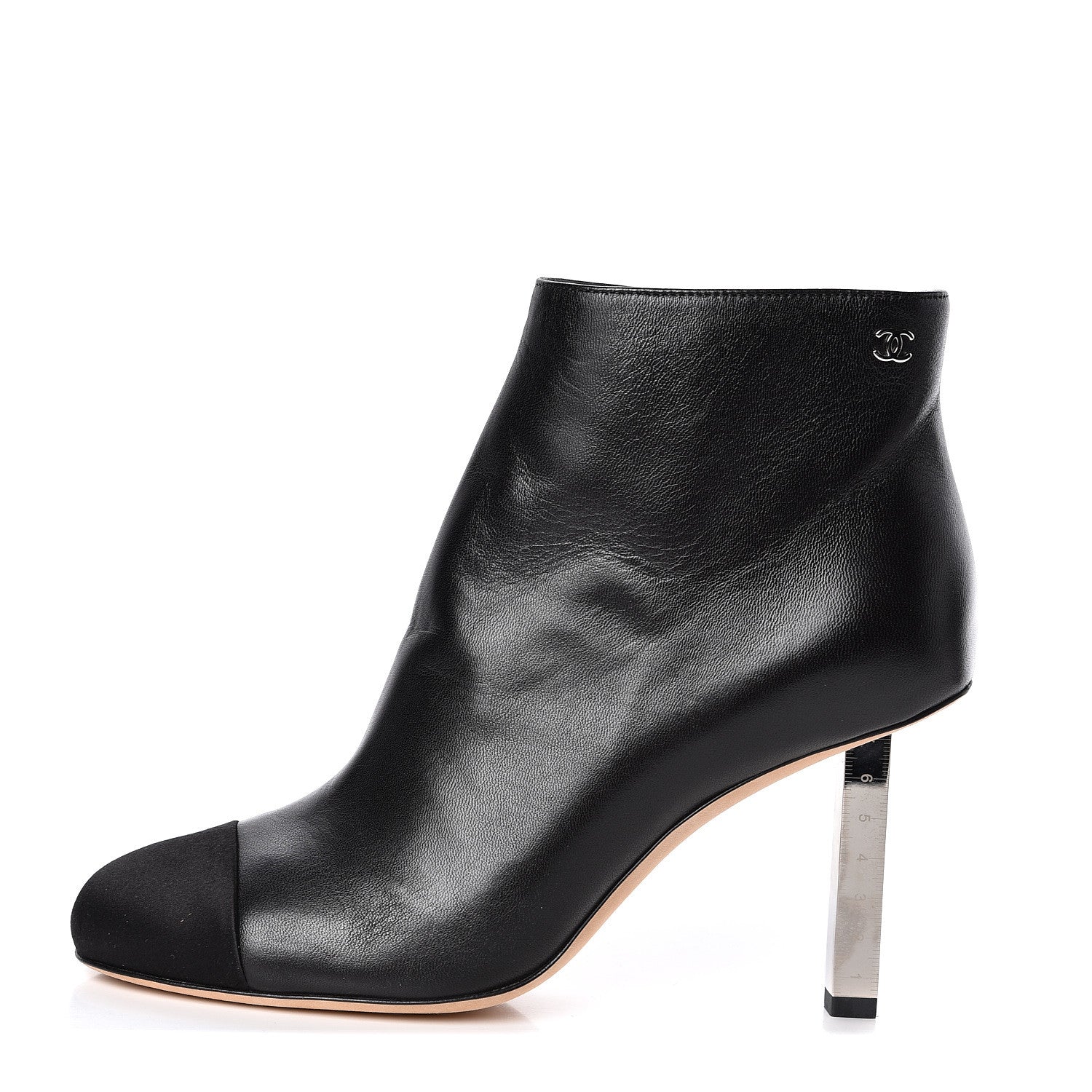 Chanel Lambskin Satin Cap Toe Ankle Boots 37 Black 1 of 9