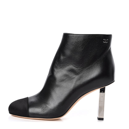 Chanel Lambskin Satin Cap Toe Ankle Boots 37 Black 1 of 9