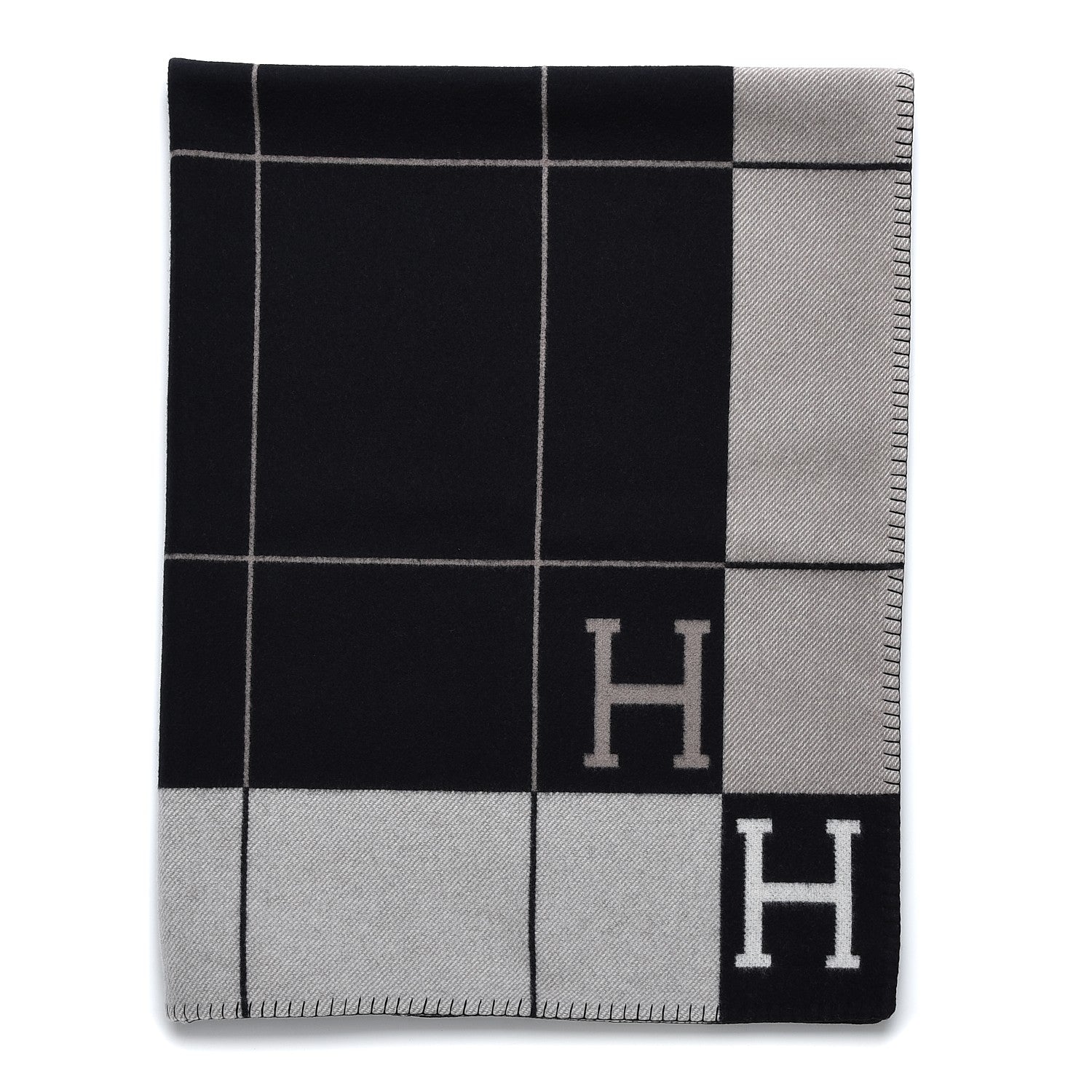 Hermes Wool Cashmere Avalon III Blanket Ecru Gris Fonce 1 of 4