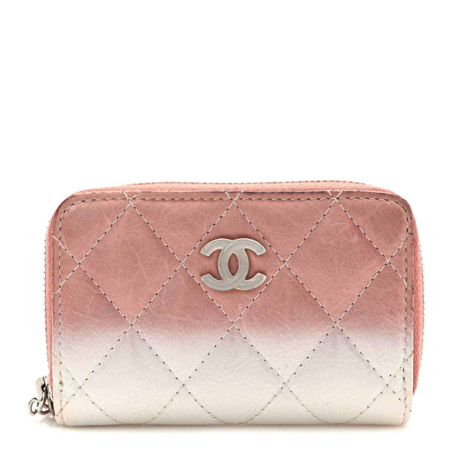 Ombre Patent Calfskin Quilted Small Zip Around Coin Purse Pink White