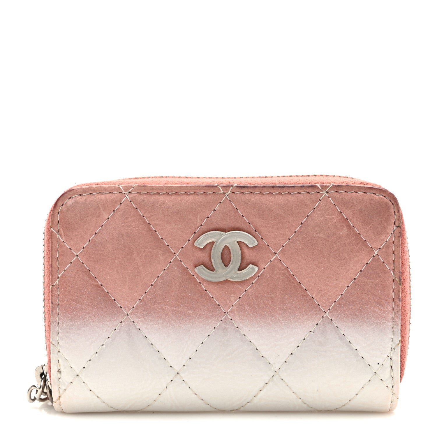 Chanel Ombre Patent Calfskin Quilted Small Zip Around Coin Purse Pink White 1 of 11