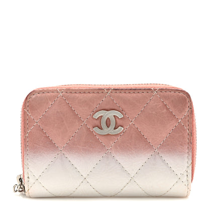Chanel Ombre Patent Calfskin Quilted Small Zip Around Coin Purse Pink White 1 of 11