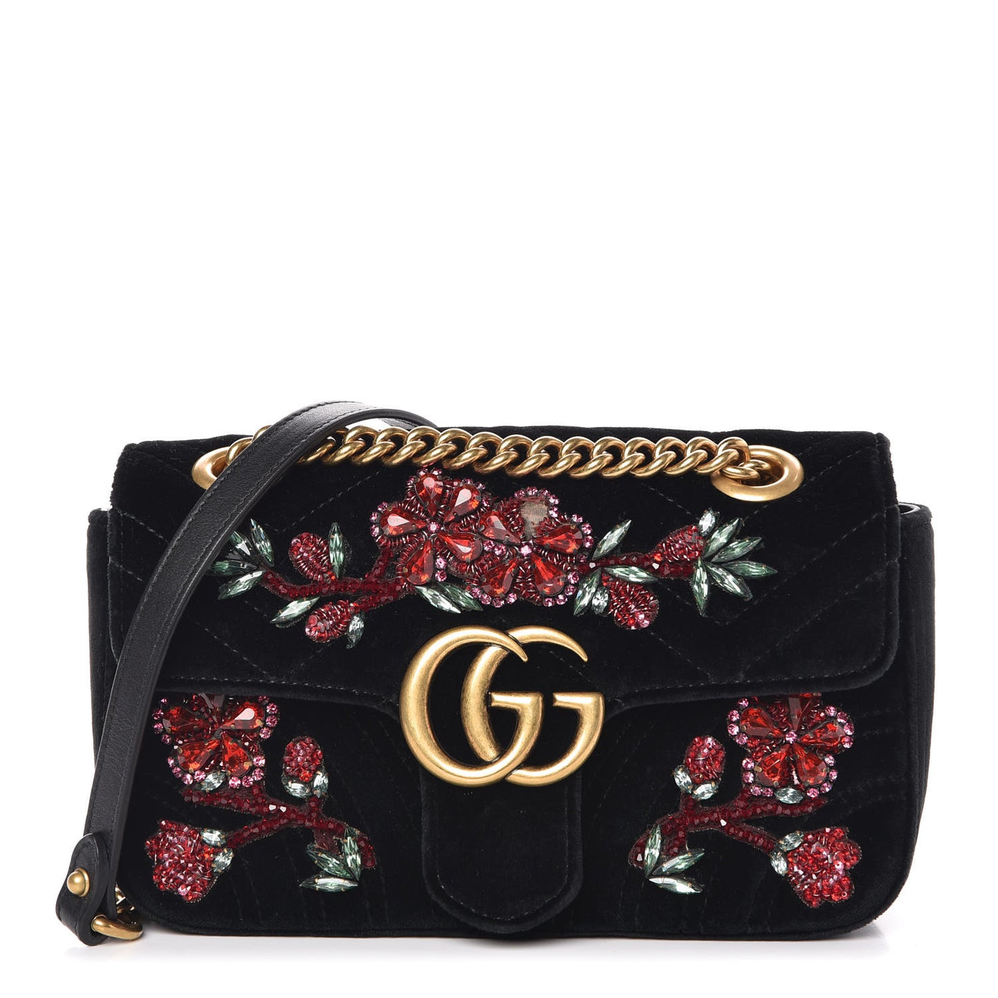 Velvet Matelasse Embroidered Mini GG Marmont Shoulder Bag Black