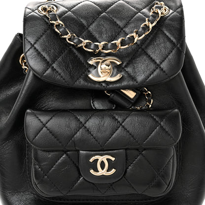 Chanel Glazed Aged Calfskin Quilted Small Duma Drawstring Backpack Black 8 of 11