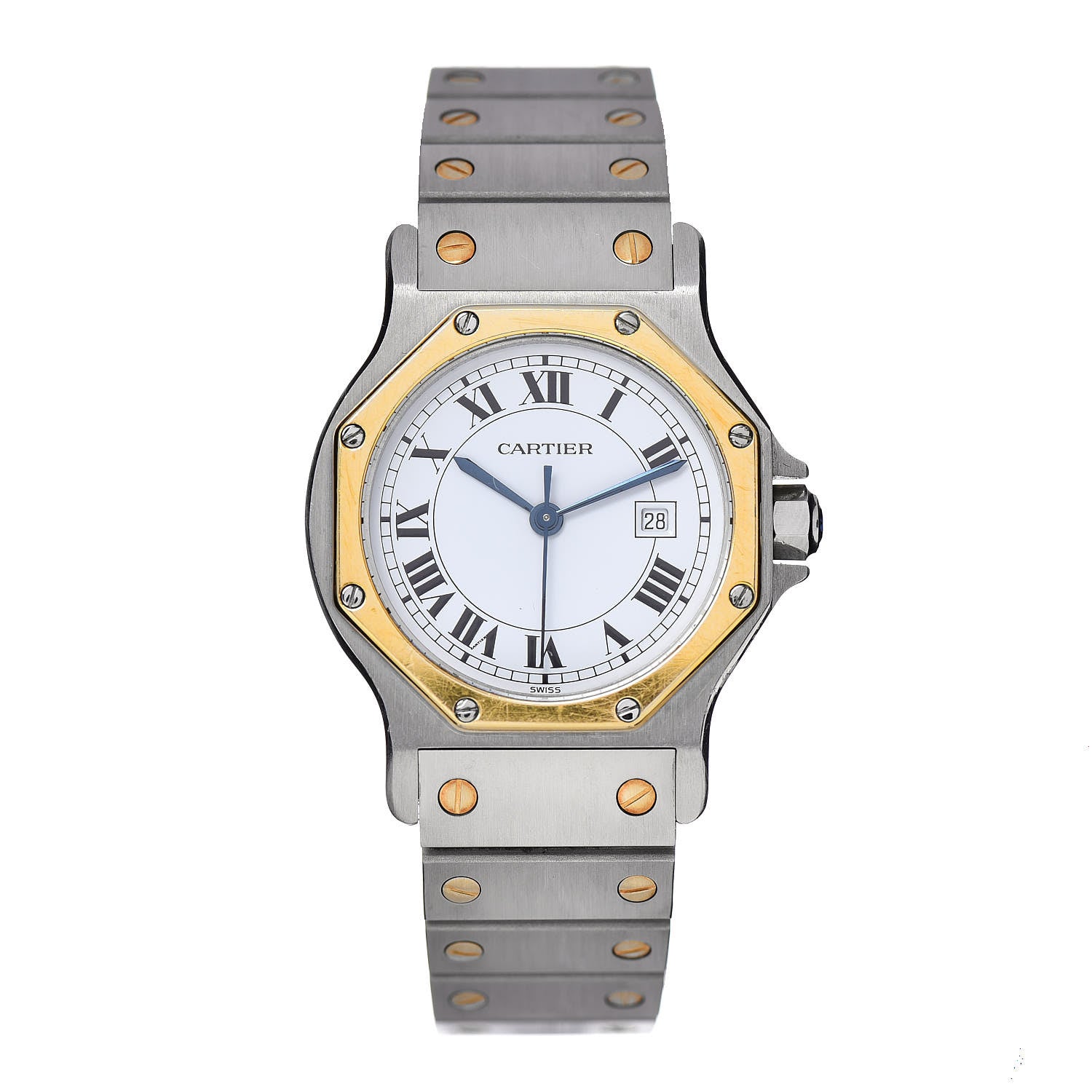 Cartier Stainless Steel 18K Yellow Gold 29mm Santos Octagon Automatic Watch 1 of 6