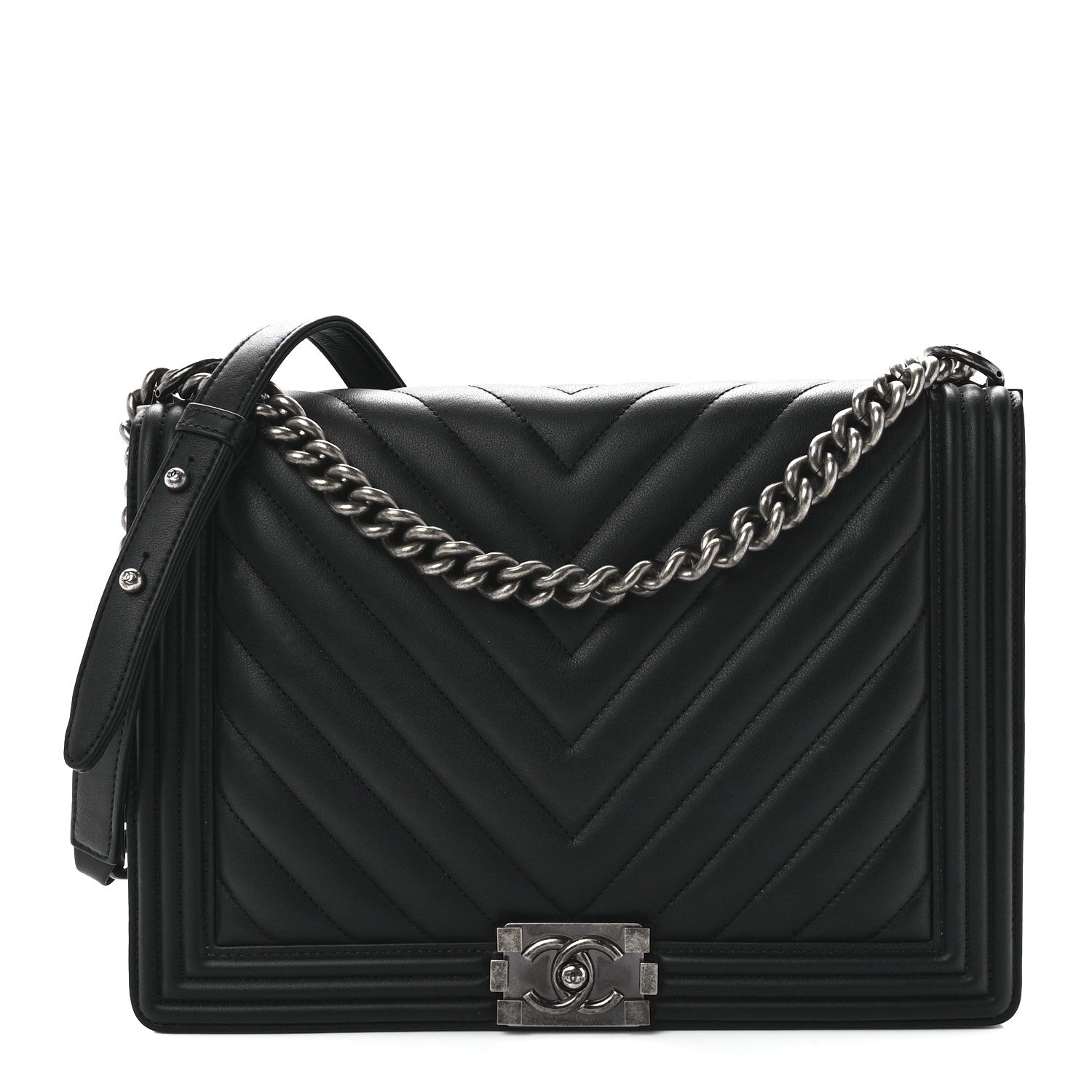 Chanel Calfskin Chevron Quilted Large Boy Flap Black 1 of 11