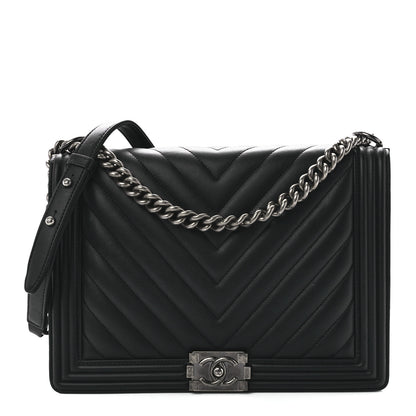 Chanel Calfskin Chevron Quilted Large Boy Flap Black 1 of 11