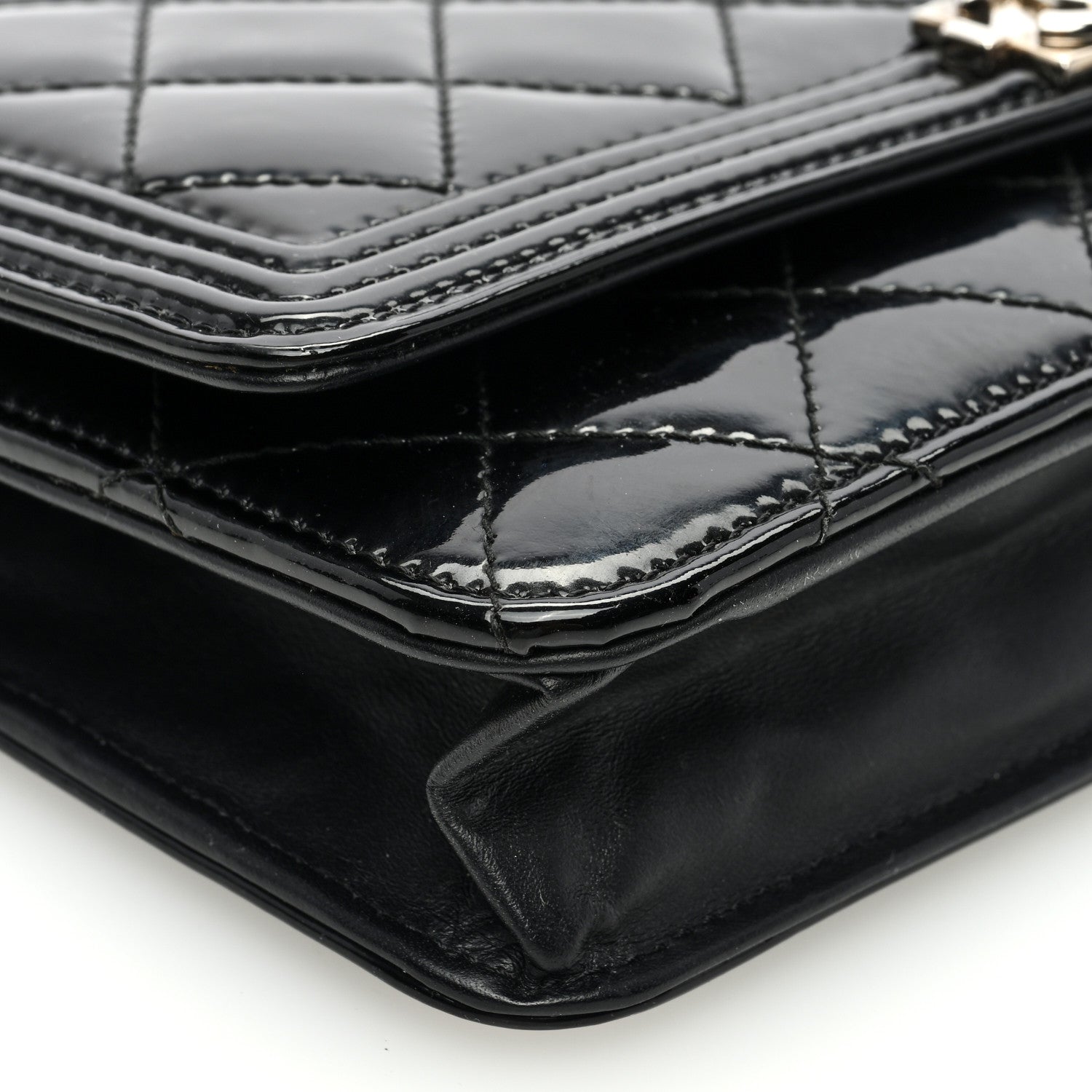 Chanel Patent Calfskin Quilted Boy Wallet On Chain WOC Black 9 of 10