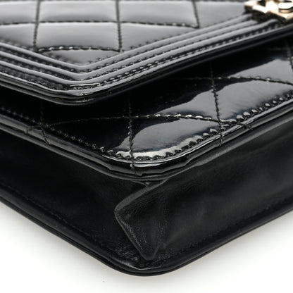Chanel Patent Calfskin Quilted Boy Wallet On Chain WOC Black 9 of 10