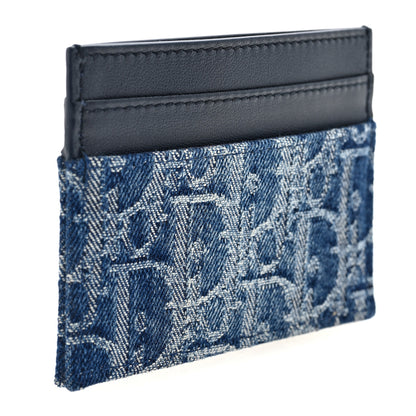 Christian Dior Denim Jacquard Oblique Calfskin 30 Montaigne Freesia Card Holder Blue 3 of 6
