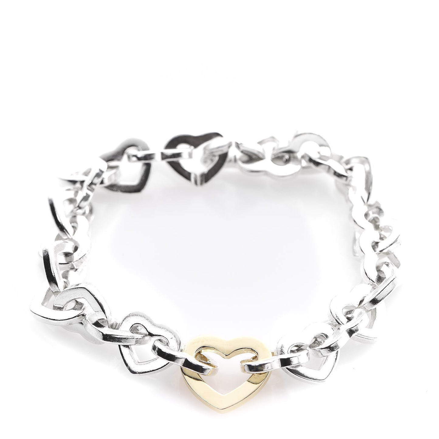 Sterling Silver 18K Yellow Gold Heart Links Bracelet