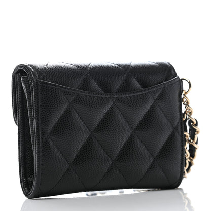 Chanel Caviar Quilted Flap Card Holder Chain Wristlet Black 3 of 8