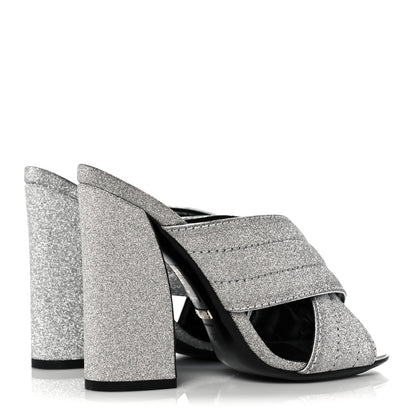 Gucci Glitter Fabric Webby Crossover High Heel Slide Sandals 37 Argento 4 of 9