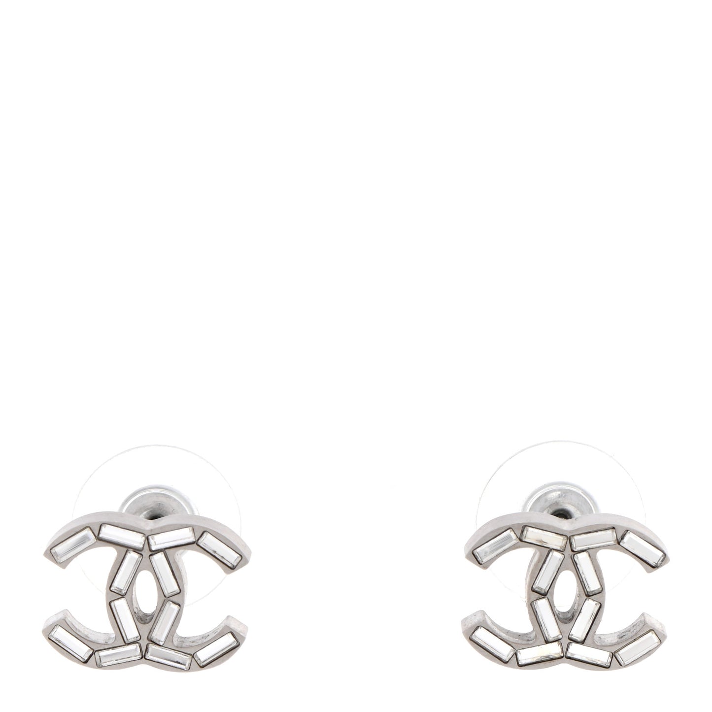 Baguette Crystal CC Earrings Silver