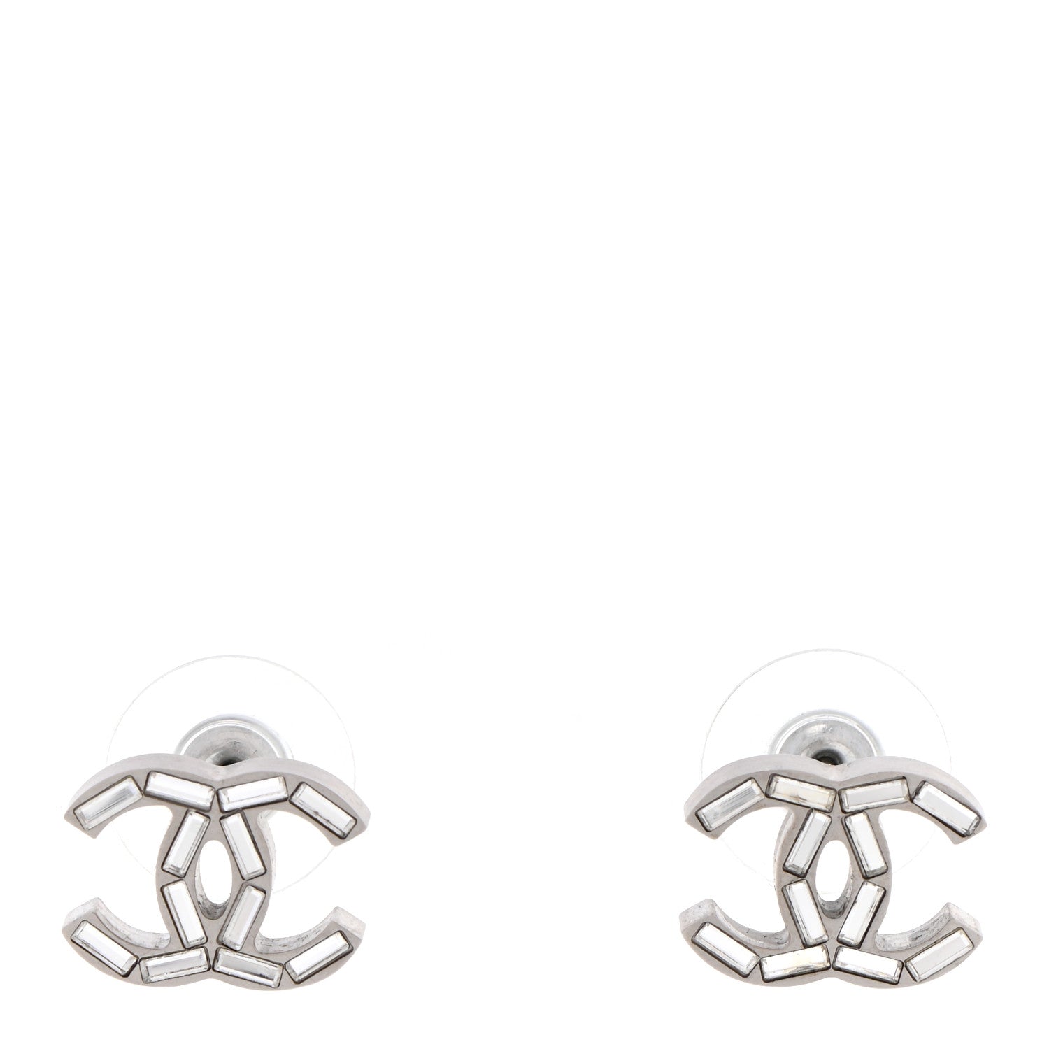 Chanel Baguette Crystal CC Earrings Silver 1 of 5
