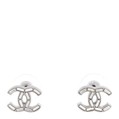 Chanel Baguette Crystal CC Earrings Silver 1 of 5