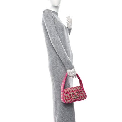 Valentino Garavani Toile Iconographe Nappa Vlogo Small Loco Hobo Bag Natural Pink PP 2 of 7