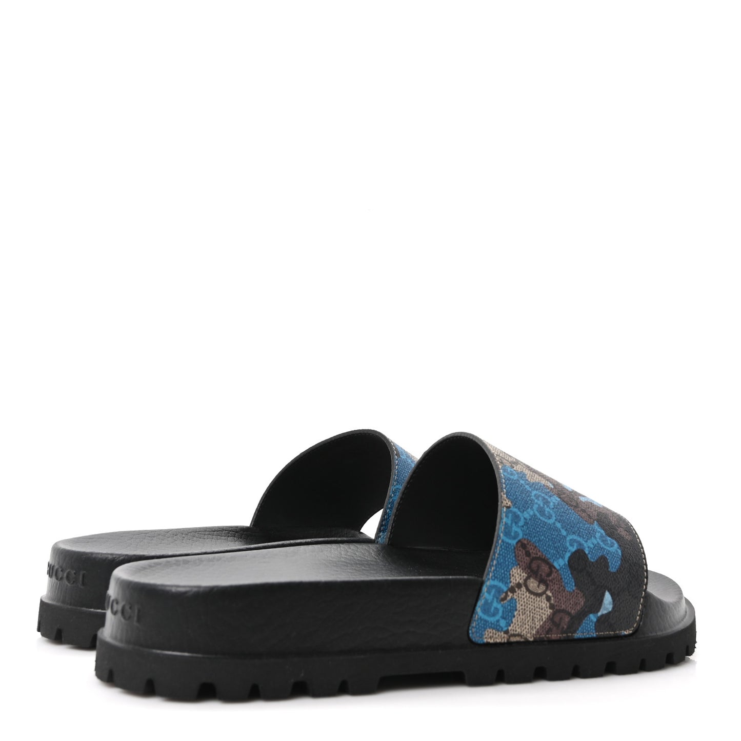 GG Supreme Monogram Camouflage Mens Lug Sole Slide Sandals 7 Blue Multicolor