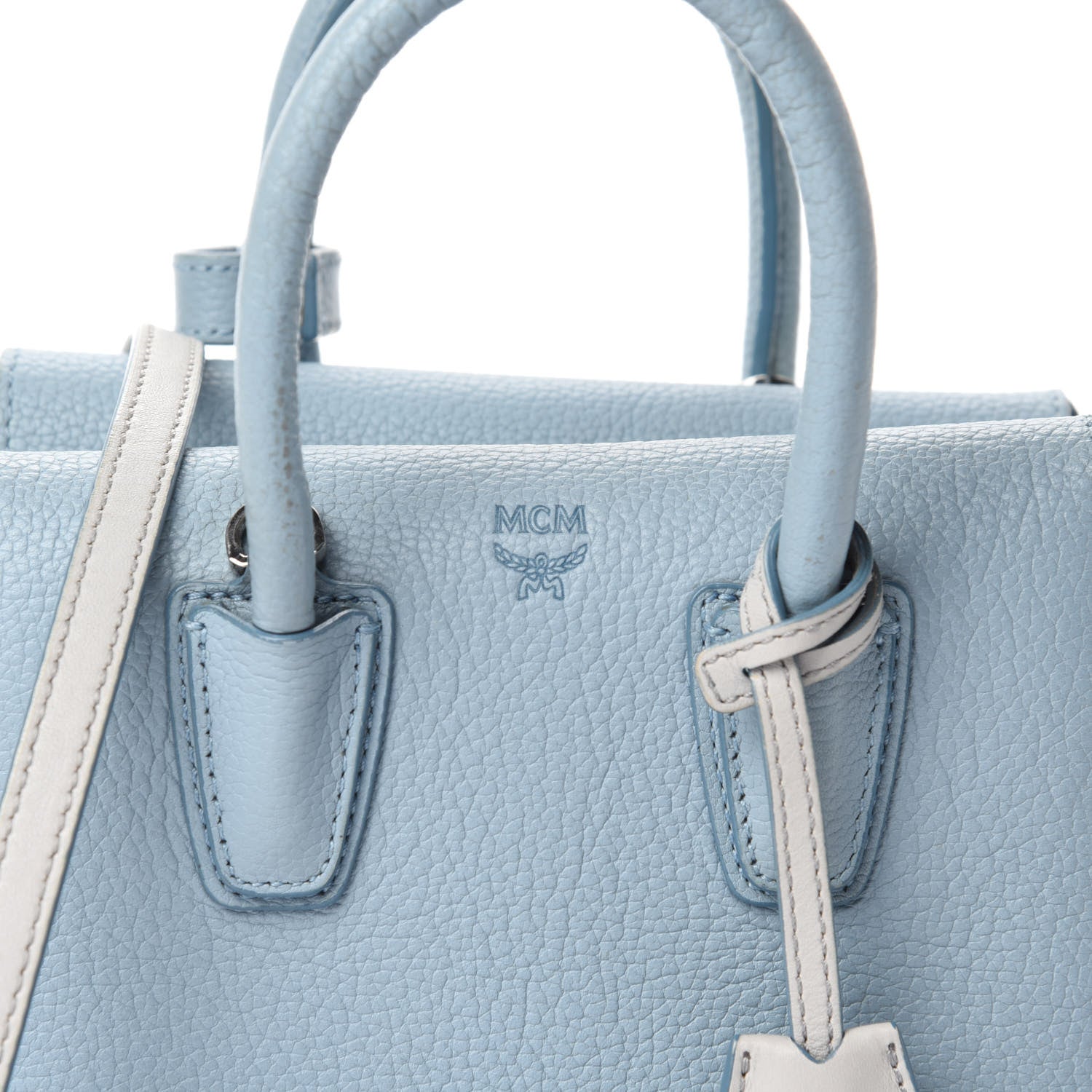 MCM Grained Calfskin Mini Milla Tote Sky Blue 13 of 13