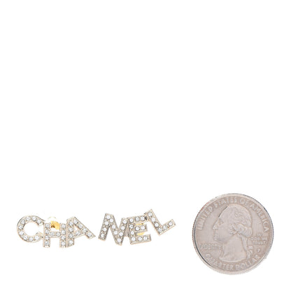 Chanel Crystal Pearl Signature Stud Earrings Gold 2 of 5