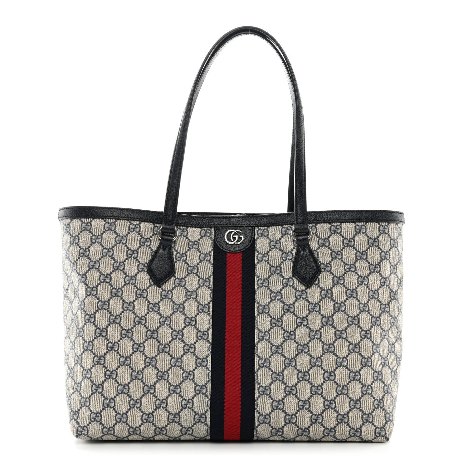 Gucci GG Supreme Monogram Textured Calfskin Web Medium Ophidia Shopping Tote Beige Blue 1 of 10