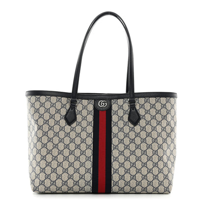 Gucci GG Supreme Monogram Textured Calfskin Web Medium Ophidia Shopping Tote Beige Blue 1 of 10