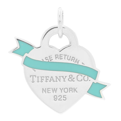 Tiffany Sterling Silver Enamel Return To Tiffany Heart Ribbon Charm Blue 1 of 4
