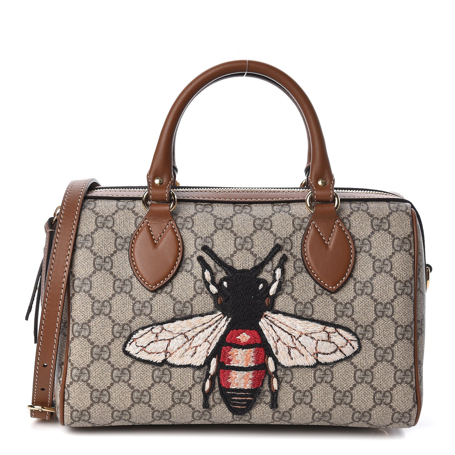 GG Supreme Monogram Bee Embroidered Small Boston Beige Tuscany